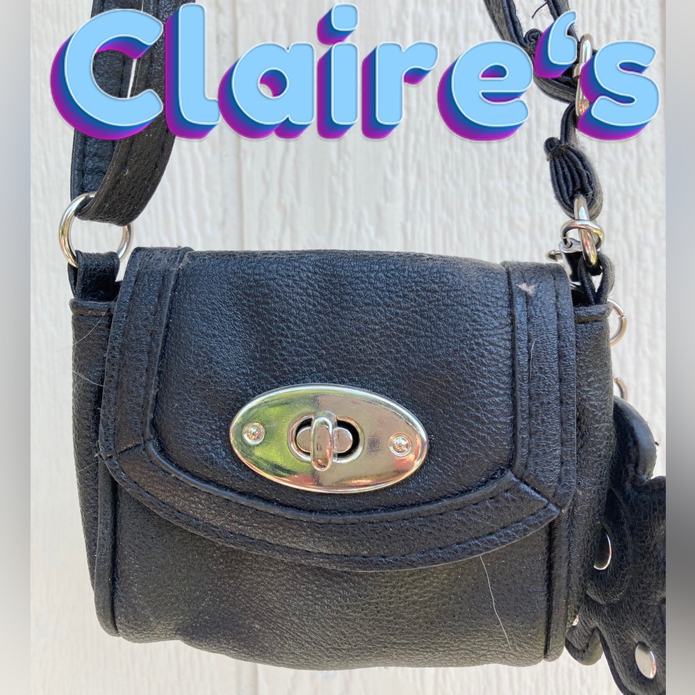Vintage Claire’s Black Leather Shoulder Crossbody Bag Purse